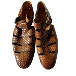 Magnanni Men's Brown Woven Leather Monk Strap‎ Fisherman Sandals Size 8